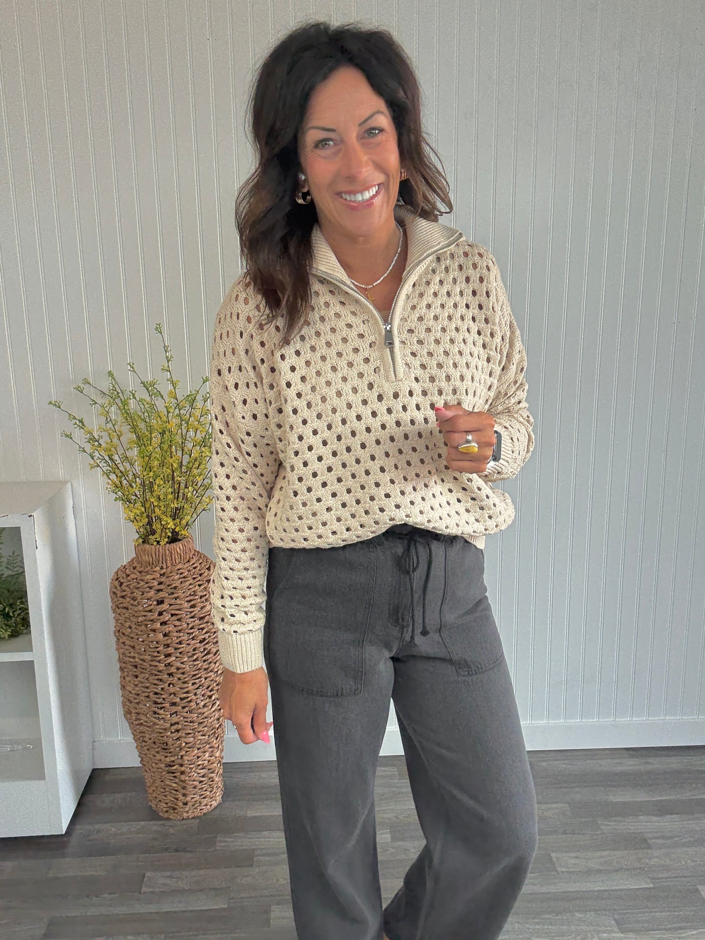 1/4 Zip Open Knit Sweater