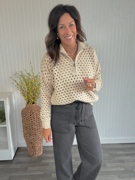 1/4 Zip Open Knit Sweater