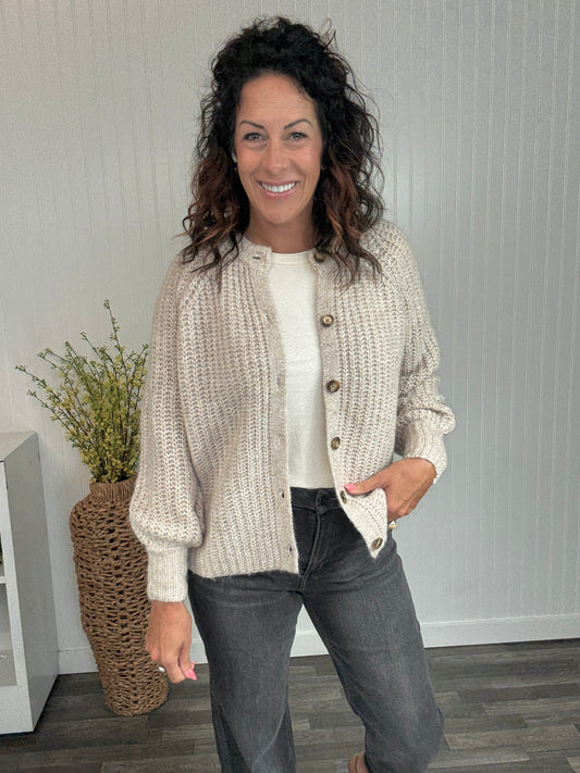 Crew neck Textured Cardigan